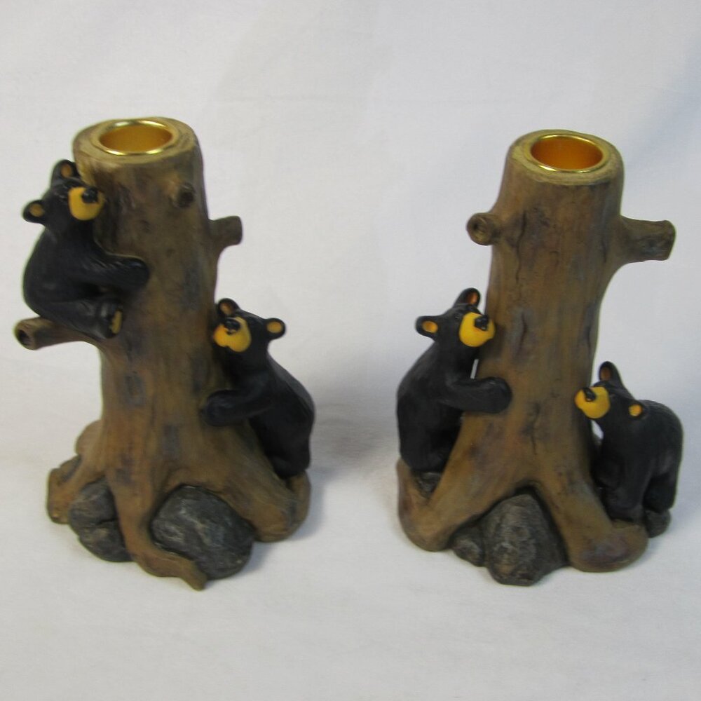 Bearfoots Bears By Jeff Fleming - Set of 2 Taper Candle Holders